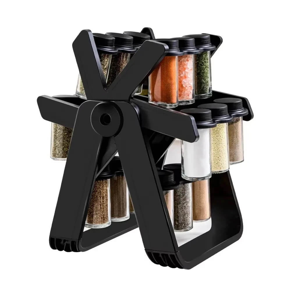 360° Rotating Spice Rack with 18 Clear Acrylic Jars