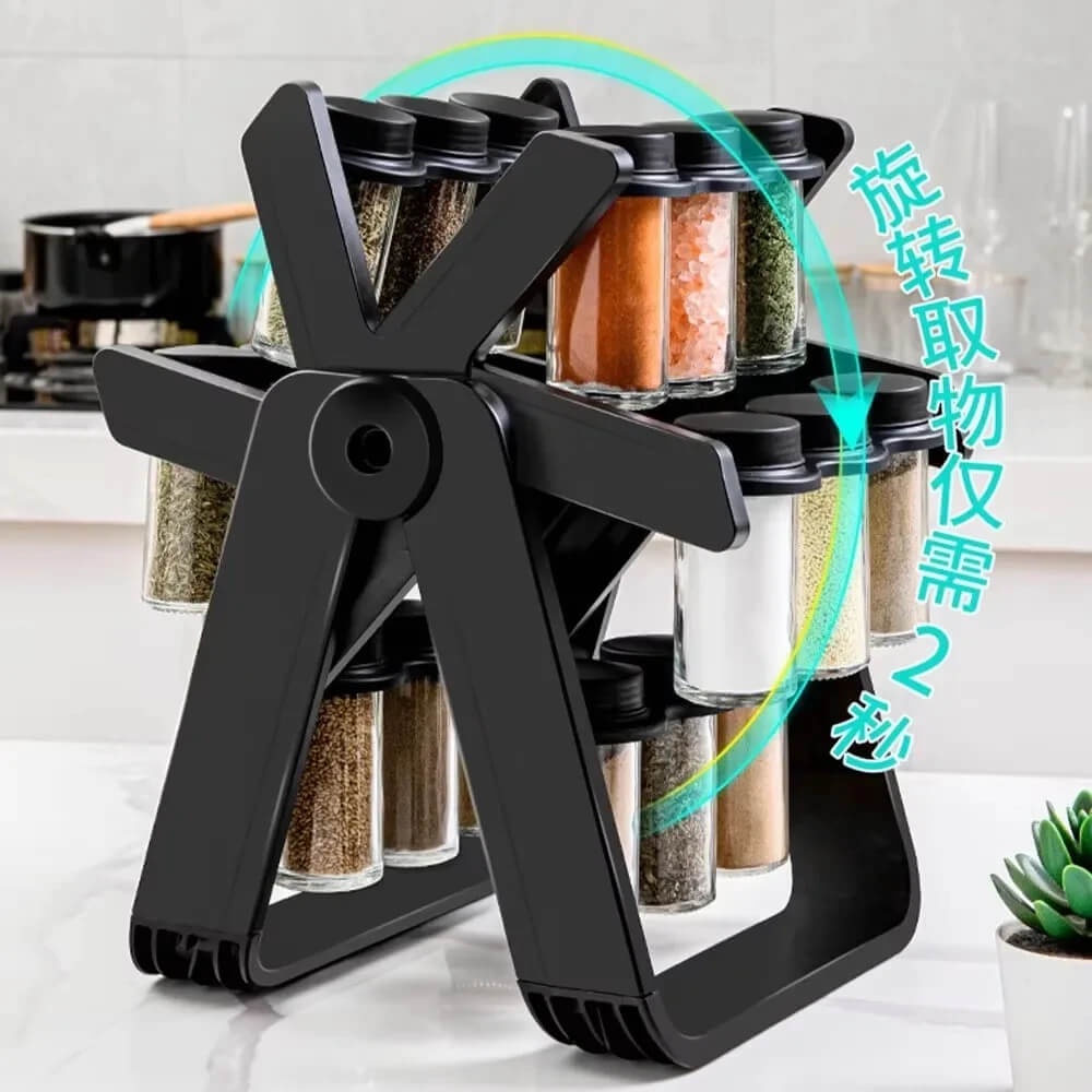 360° Rotating Spice Rack with 18 Clear Acrylic Jars