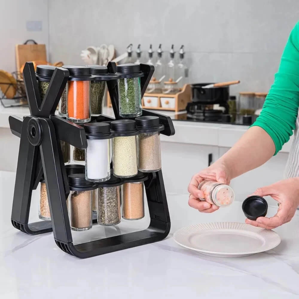 360° Rotating Spice Rack with 18 Clear Acrylic Jars