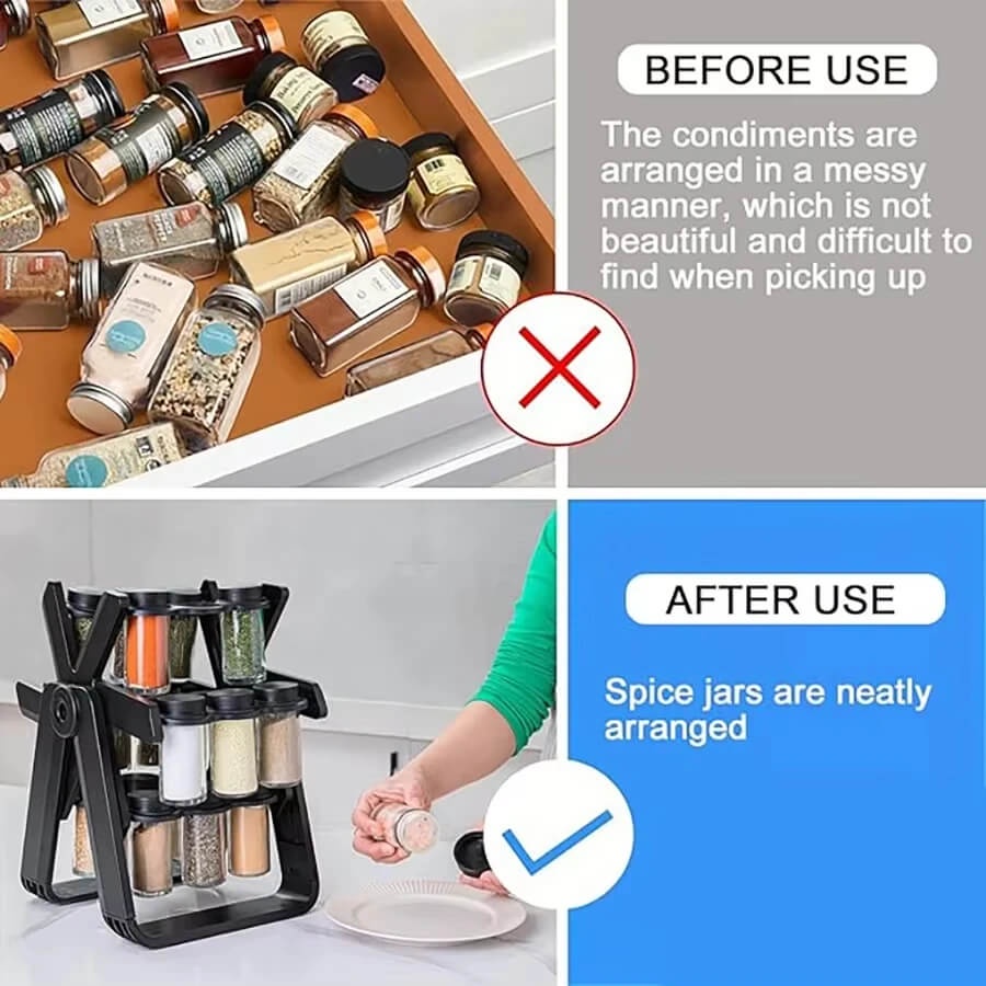 360° Rotating Spice Rack with 18 Clear Acrylic Jars