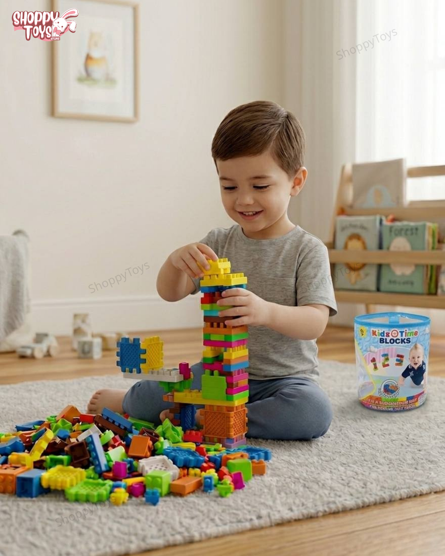 حقيبة مكعبات بناء تعليمية للأطفال (Kidz Time) - 108 قطعة آمنة لسهولة التخزين