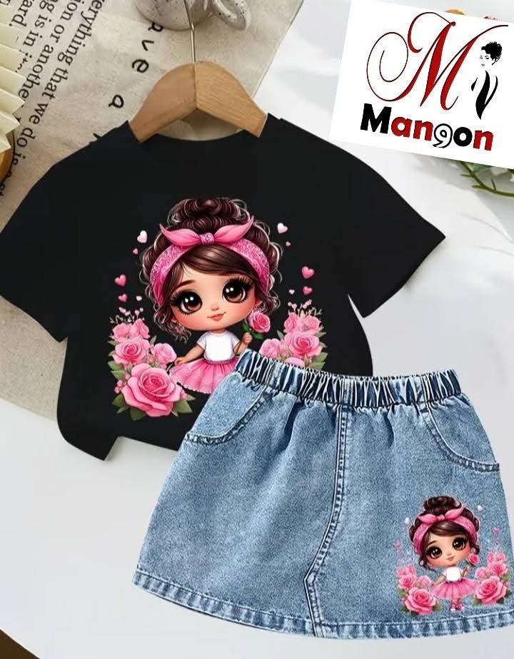 jeans Skirt & T-Shirt Set