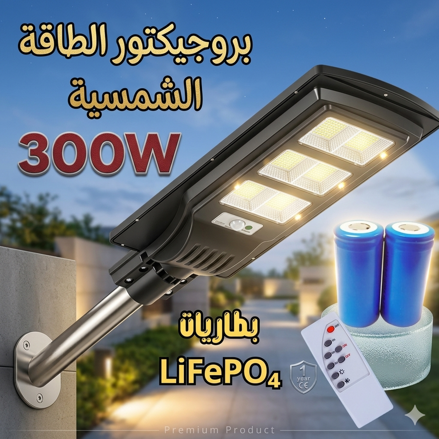 جديد بروجيكتور بالطاقة الشمسية بقوة 300W بطارية ليثيوم قوية إضاءة قوية للمساحات الكبيرة