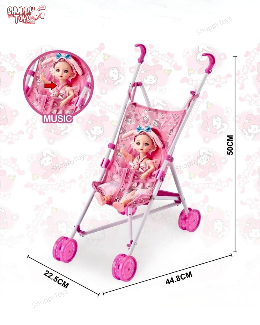 مجموعة عروسة وعربة أطفال "بيبي لوفلي" الموسيقية (Baby Lovely Music Cart)