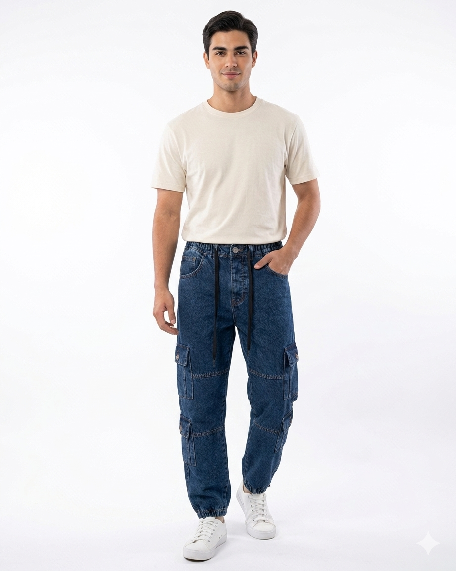 Denim Cargo Jogger Pants