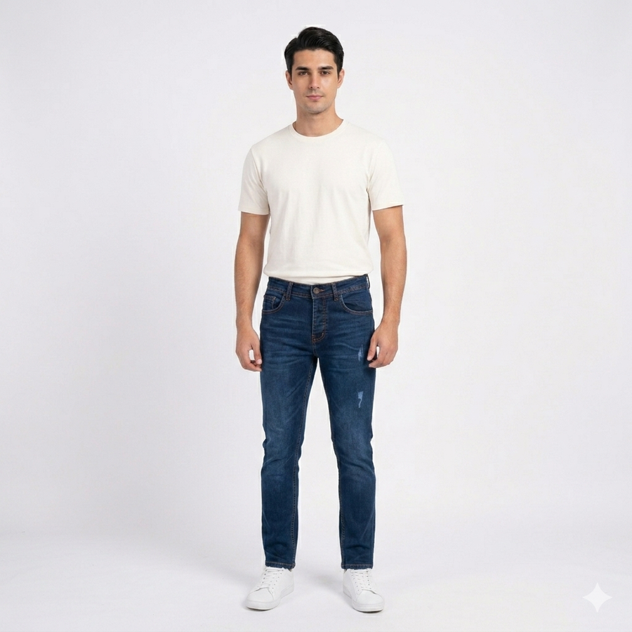Distressed Stretch Denim Jeans — Regular Fit