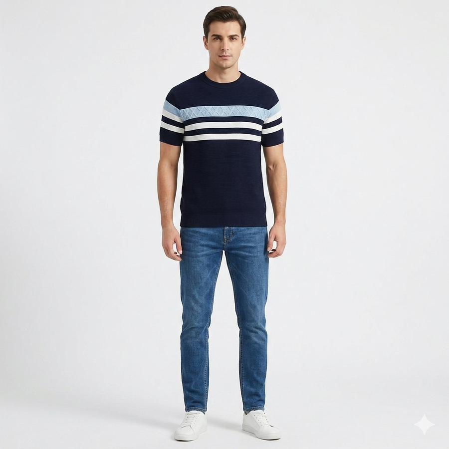 Diamond Knit Crew Neck T-Shirt