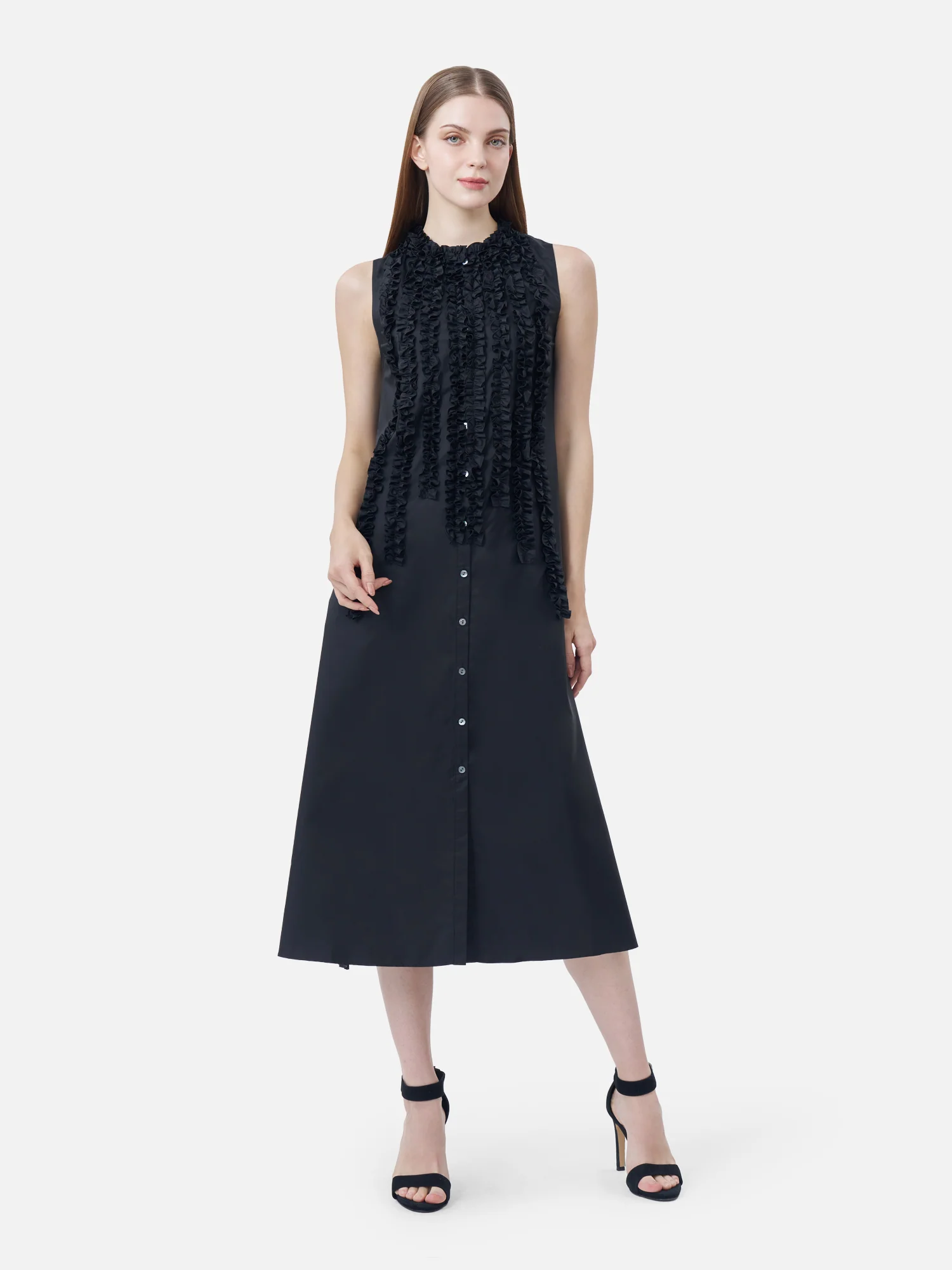 Elegant Sleeveless Frill Maxi Dress