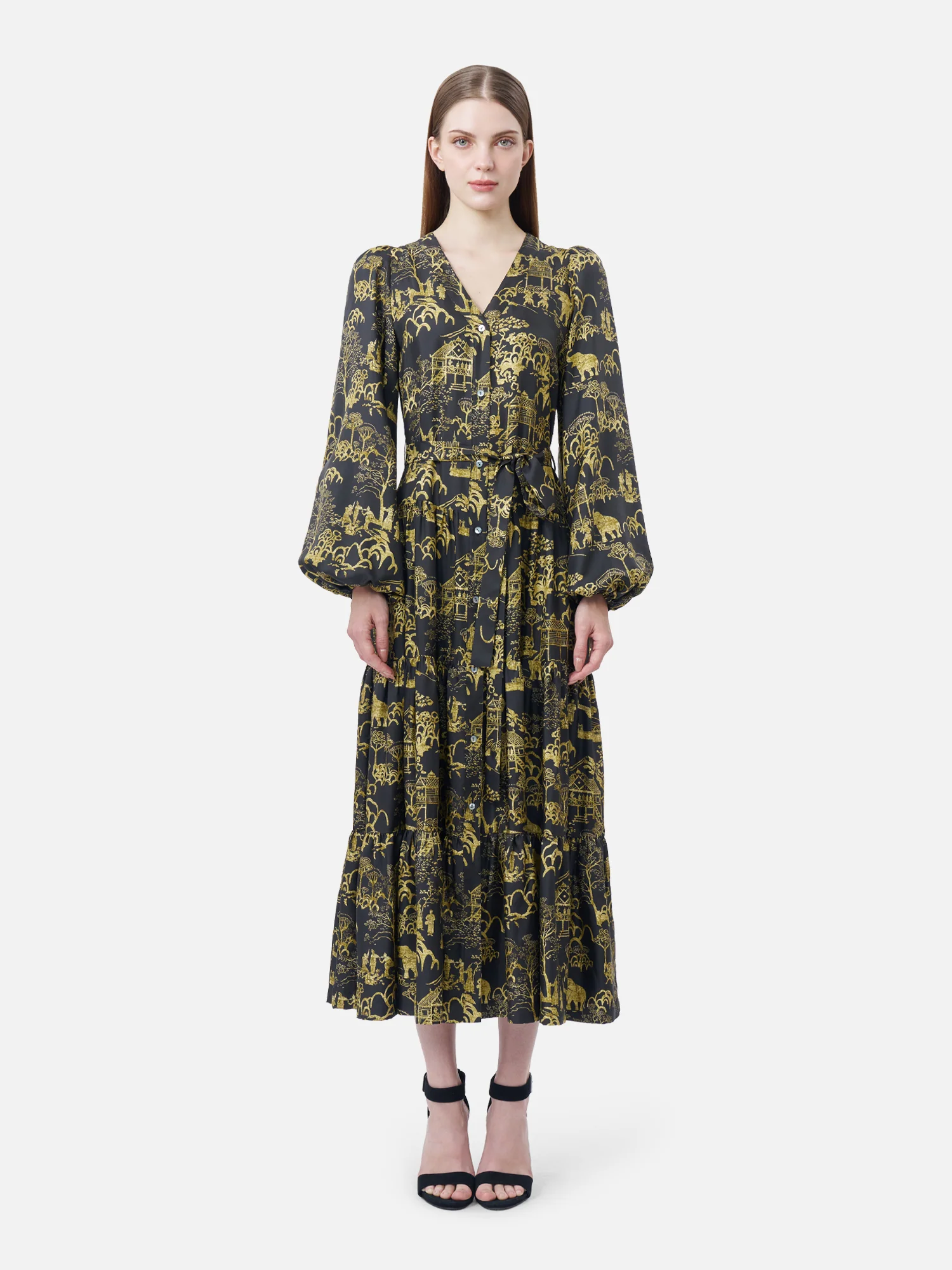 Onson V-Neck Tiered Maxi Dress