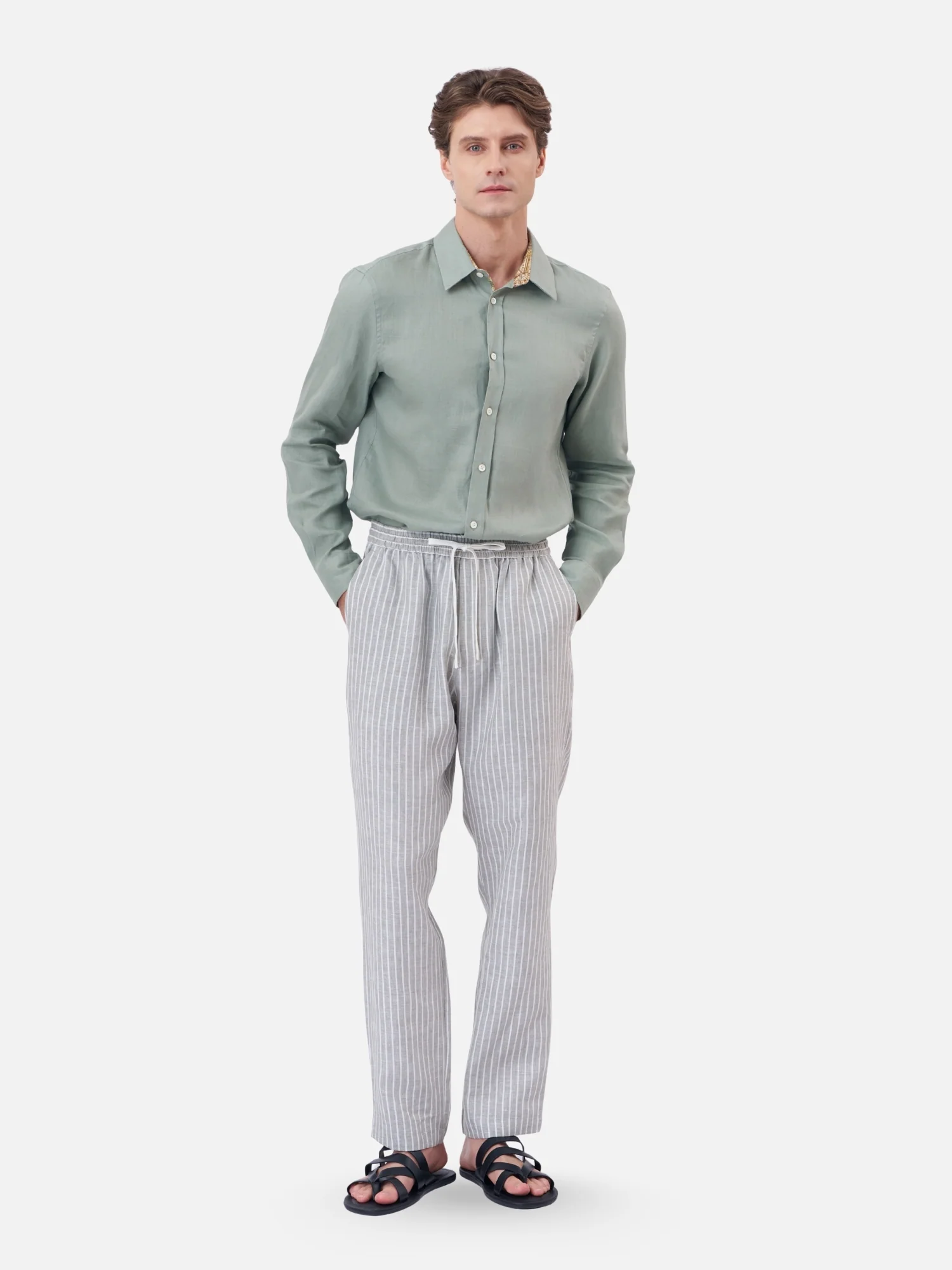 Striped Elastic Waist Trousers