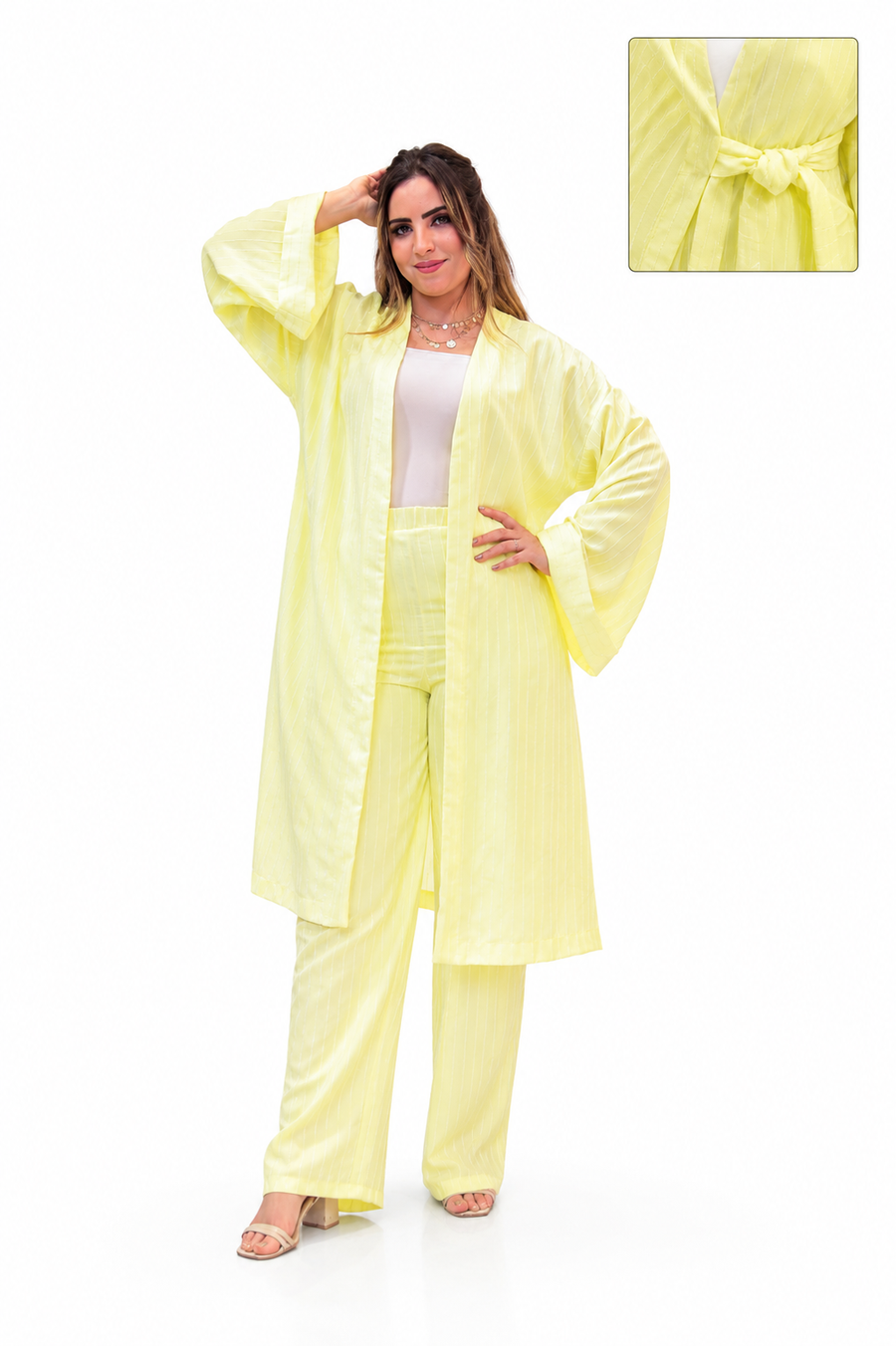Piece Pinstripe Kimono Set