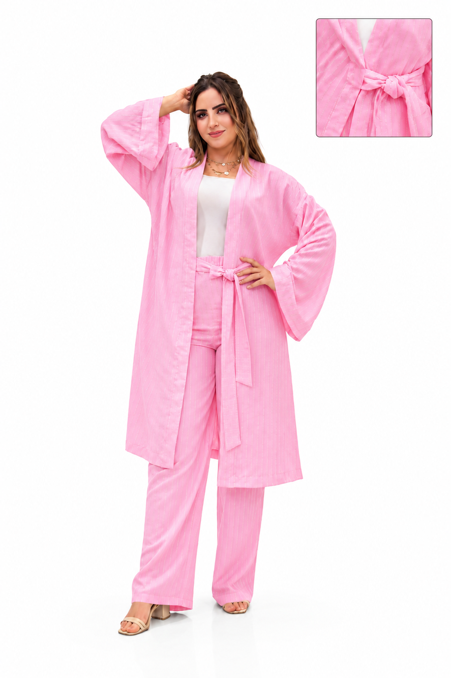 Piece Pinstripe Kimono Set