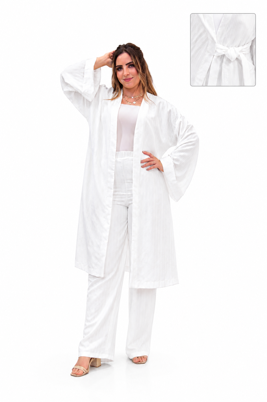 Piece Pinstripe Kimono Set