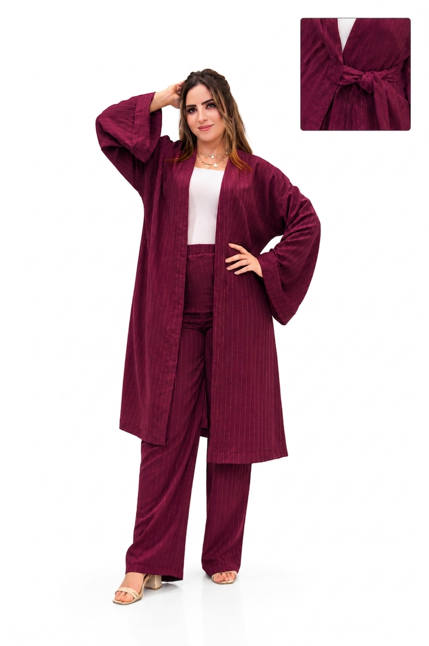 Piece Pinstripe Kimono Set
