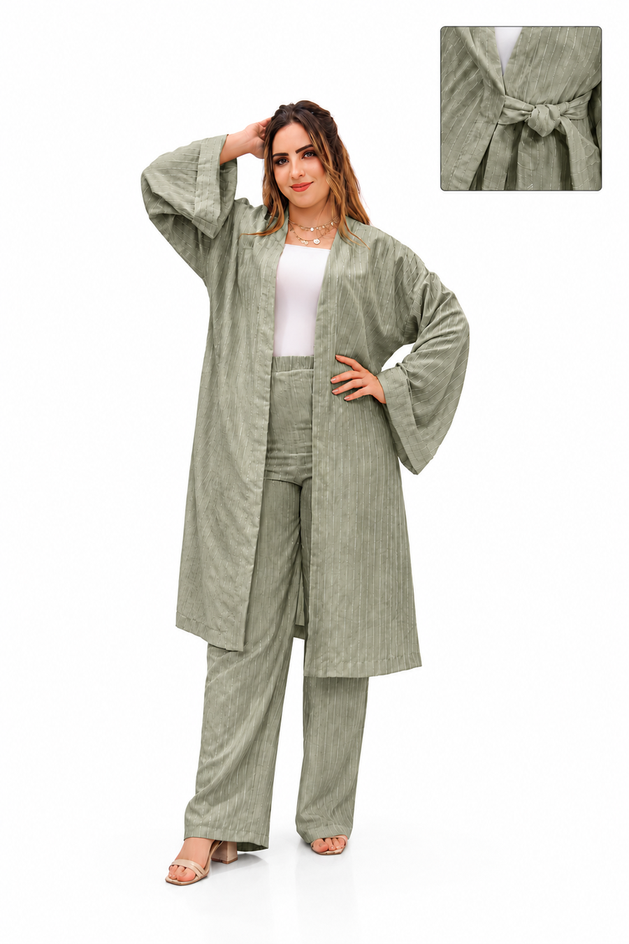 Piece Pinstripe Kimono Set