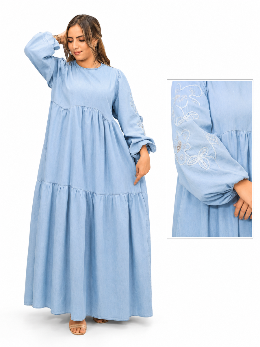Light Blue Denim Maxi Dress ✨