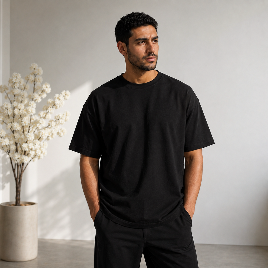 تيشيرت Essential Oversized الأسود – ستايل Minimal عصري