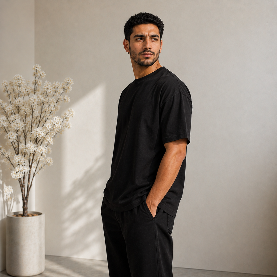 تيشيرت Essential Oversized الأسود – ستايل Minimal عصري