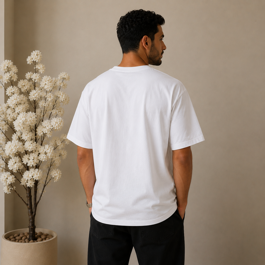 تيشيرت Essential Oversized الأبيض – ستايل Minimal نظيف
