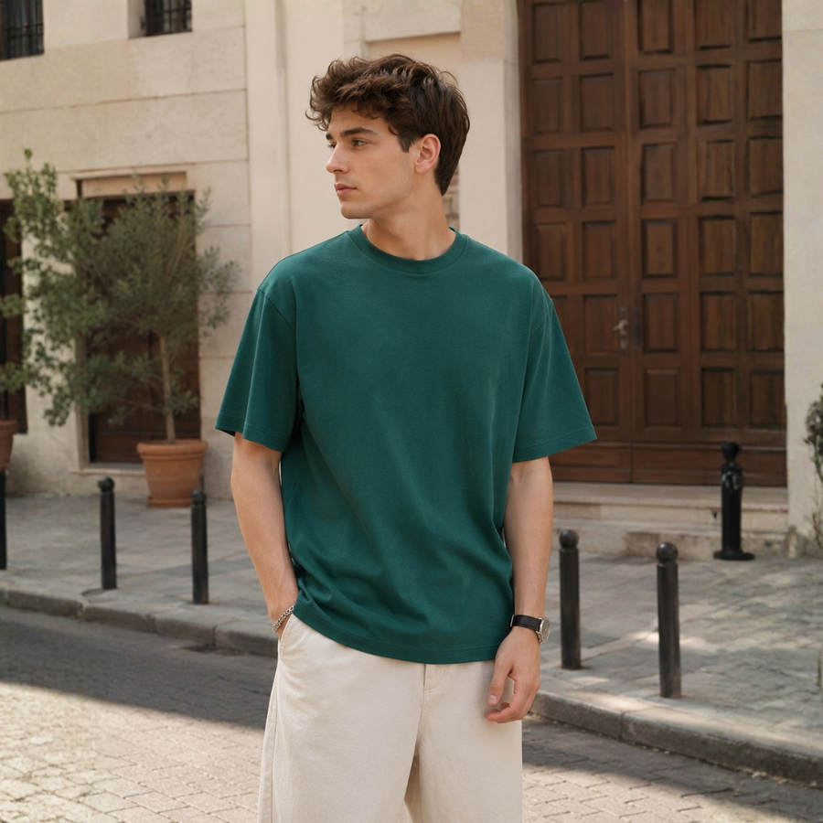 تيشيرت Essential Oversized الأخضر الداكن – ستايل Minimal عصري