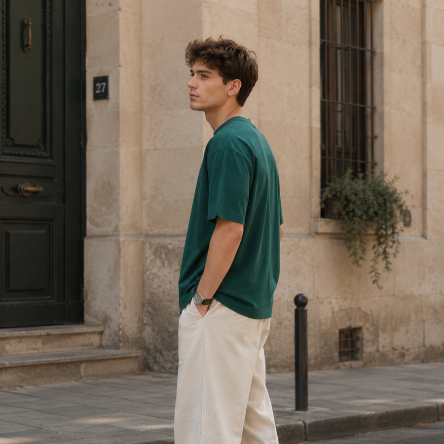 تيشيرت Essential Oversized الأخضر الداكن – ستايل Minimal عصري