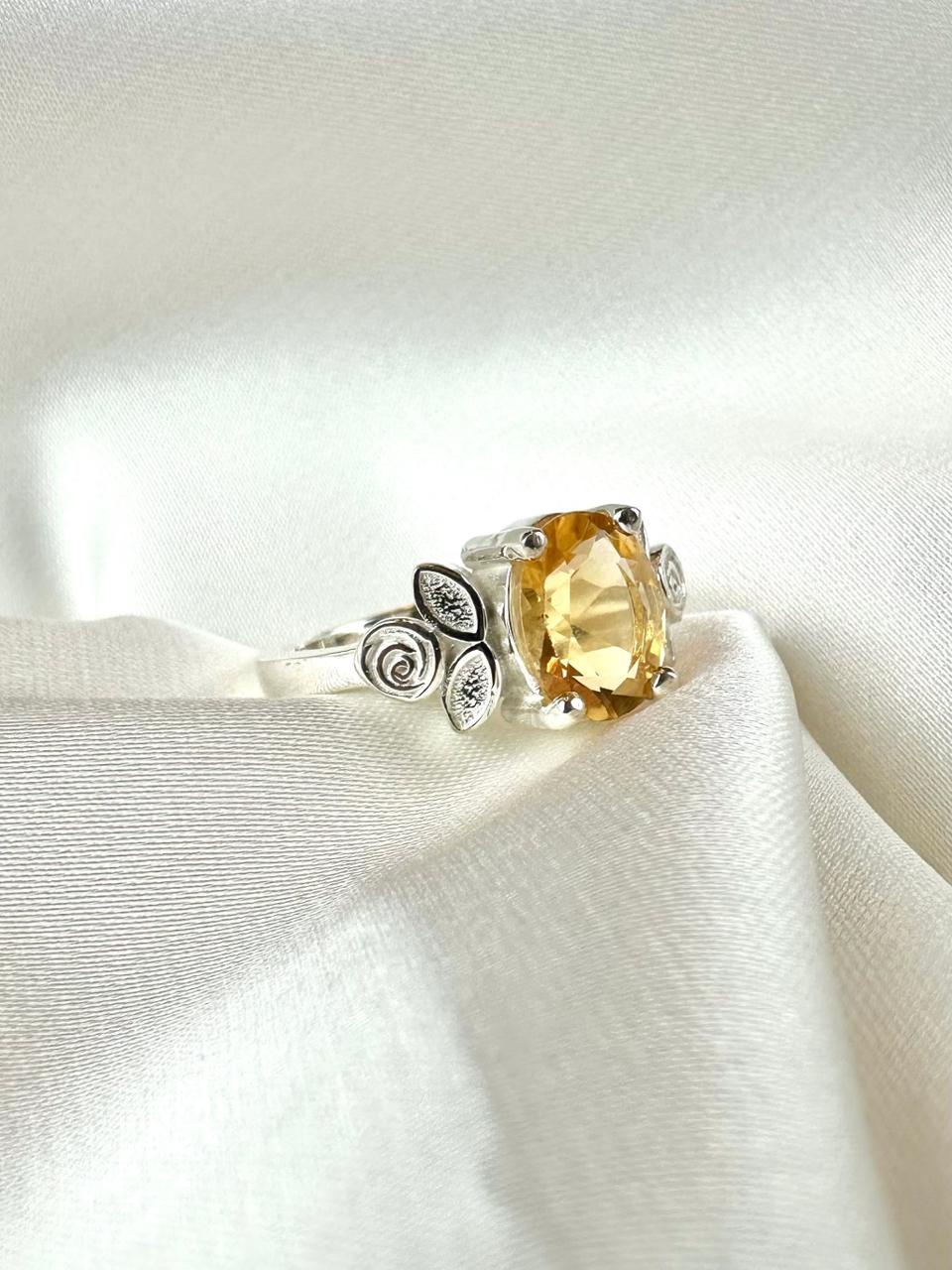 Citrine 925 Silver Ring - IGI certified - Rose Petals Design 
