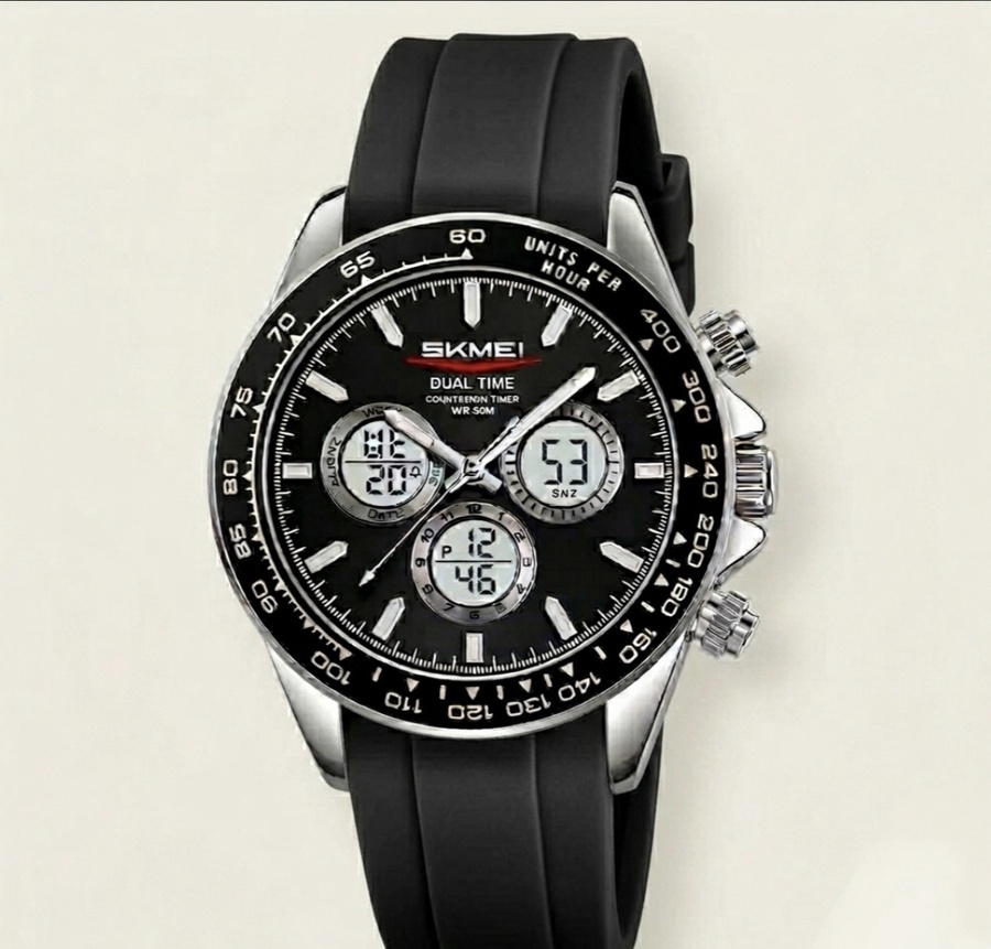 SKMEI Daytona Silver Rubber Strap 