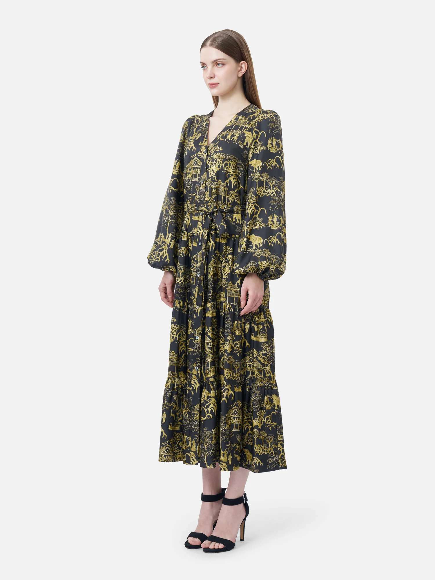 Onson V-Neck Tiered Maxi Dress