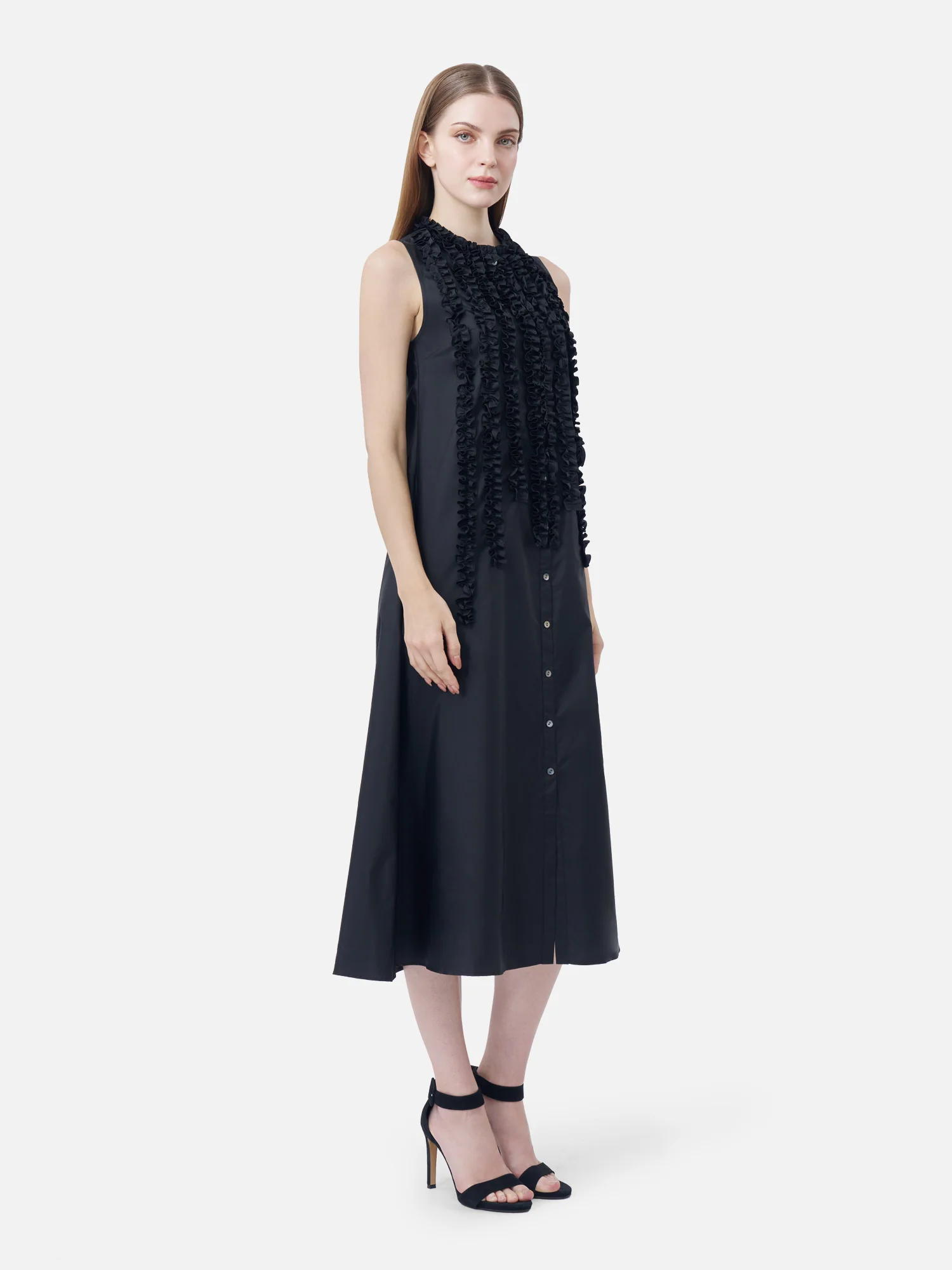 Elegant Sleeveless Frill Maxi Dress