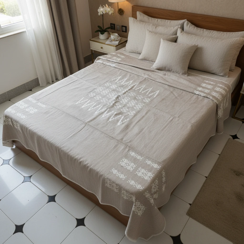 Handwoven Cotton Bedspread with Decorative Border – 240 × 260 cm | Fits King Size Beds
