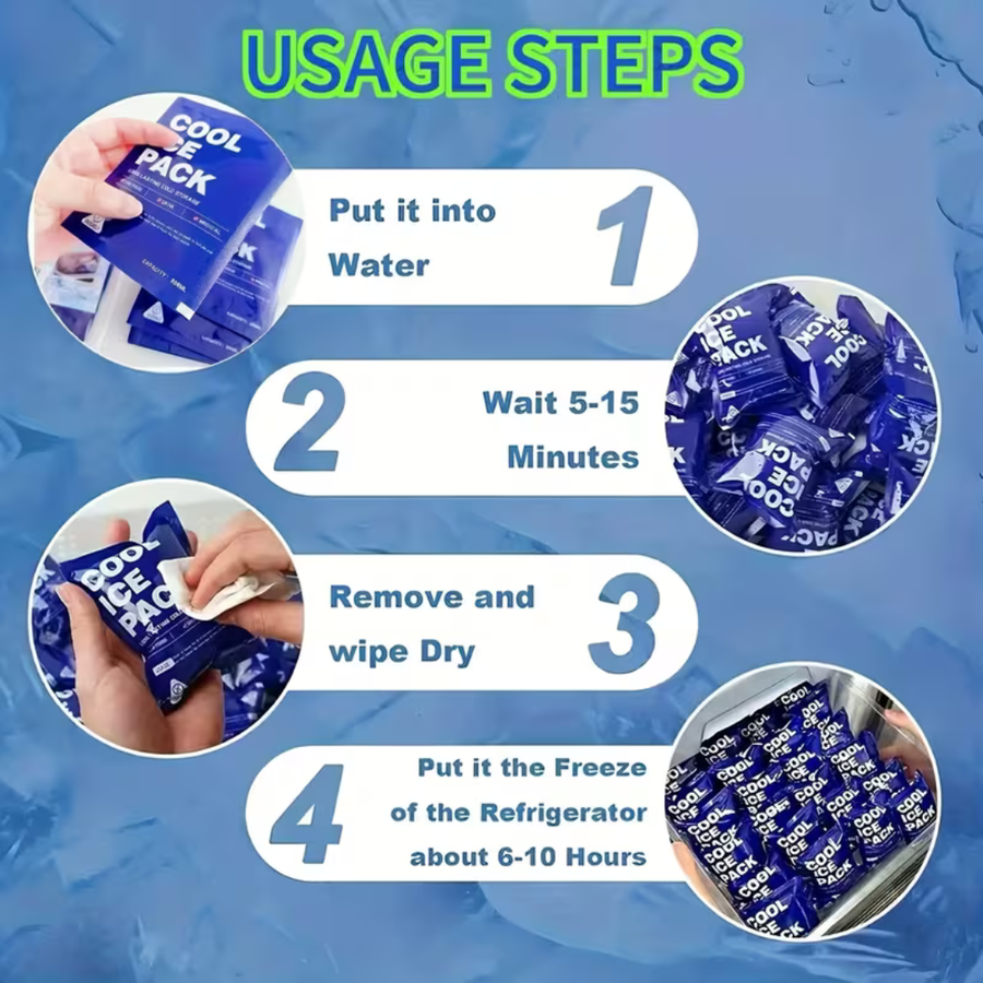 Reusable Ice Pack Set, 200 ml Large Capacity, 72-Hour Cold Retention, Portable Gel Packs