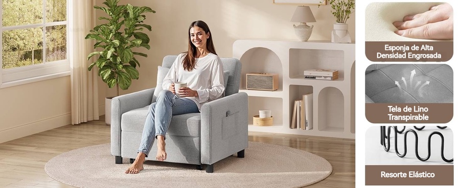 Modern 3 in 1 Pull Out Sofa Bed Sleeper Sofa Chair Bed  for Living Room