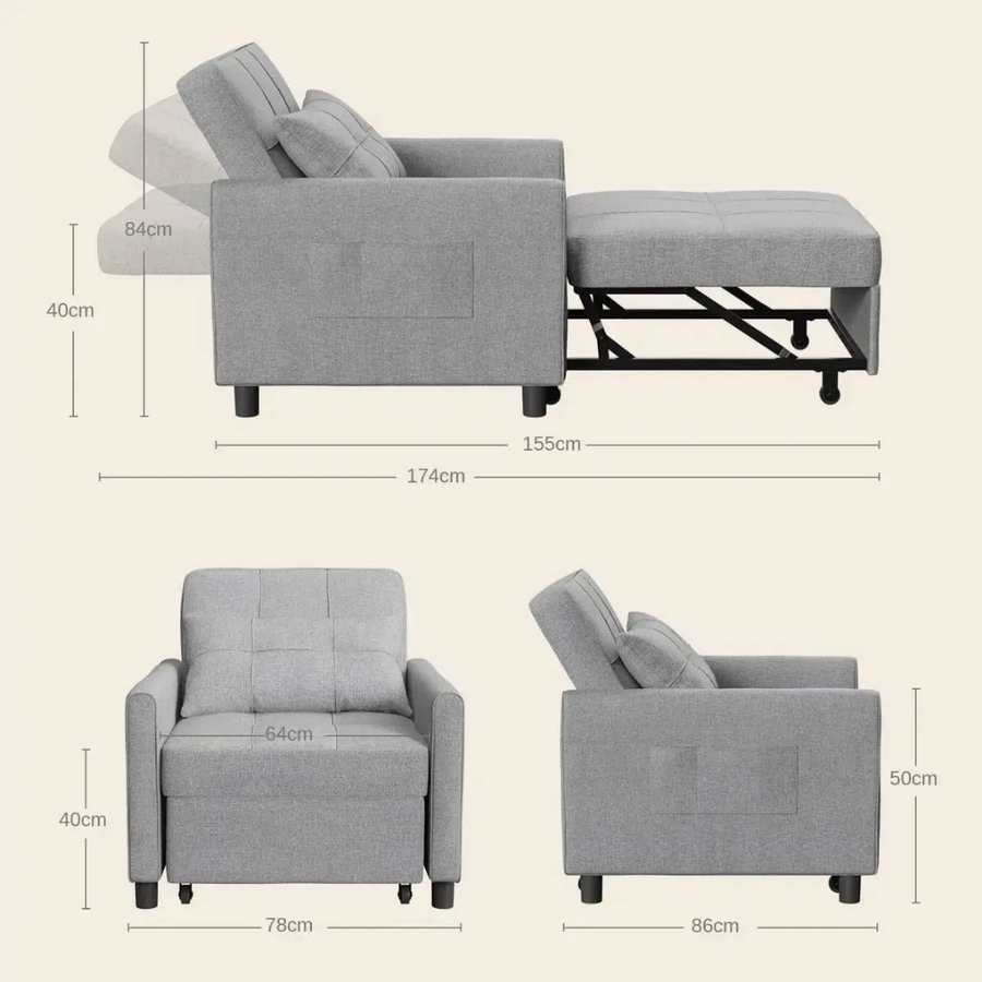 Modern 3 in 1 Pull Out Sofa Bed Sleeper Sofa Chair Bed  for Living Room