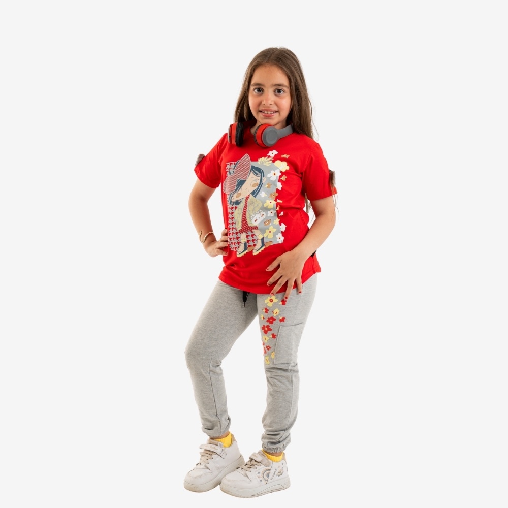 Graphic Bow-Sleeve Jogger Set