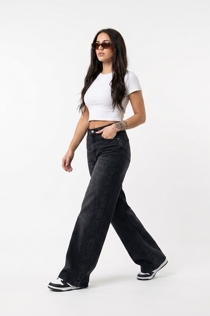 Wide Leg Jeans for Women - Black High Waist Denim | BLUECUT Egypt