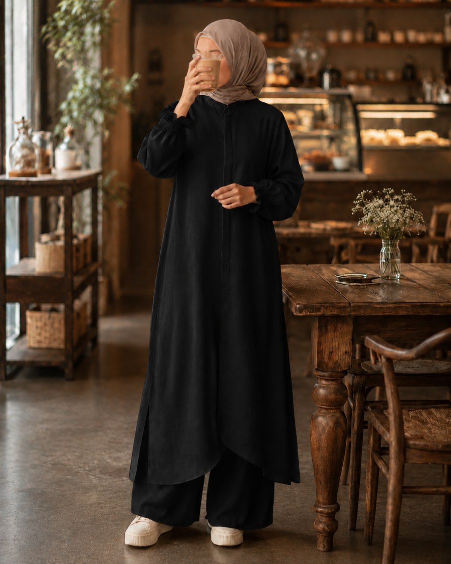 Black Linen Set | Elegant Modest Two-Piece Set