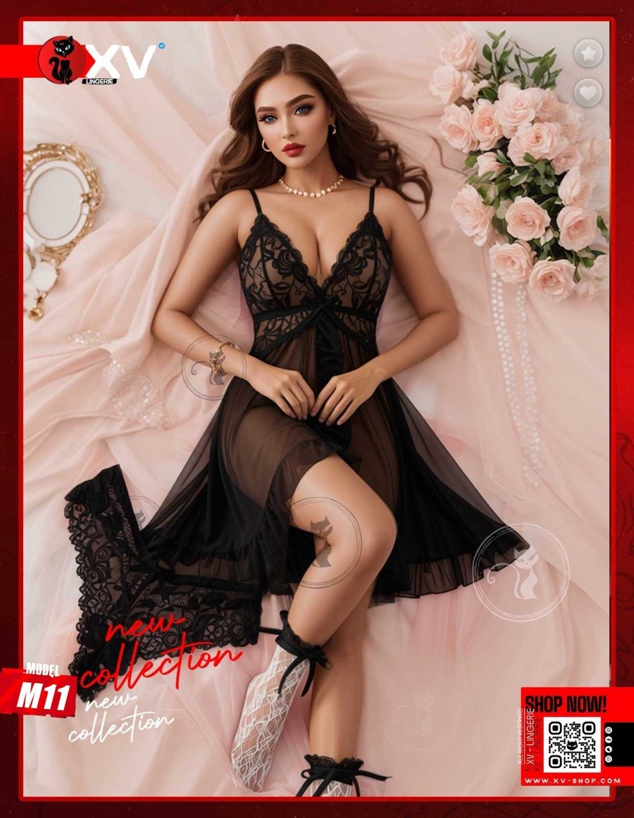 Sheer Lace & Tulle BabyDoll - M11