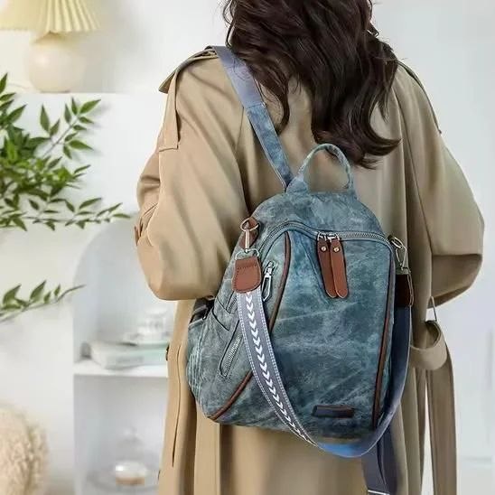 شنطة ظهر وكتف 2 في 1 جلد مشبح بتصميم شبيه للجينز متعددة الجيوب | Demand & Beyond