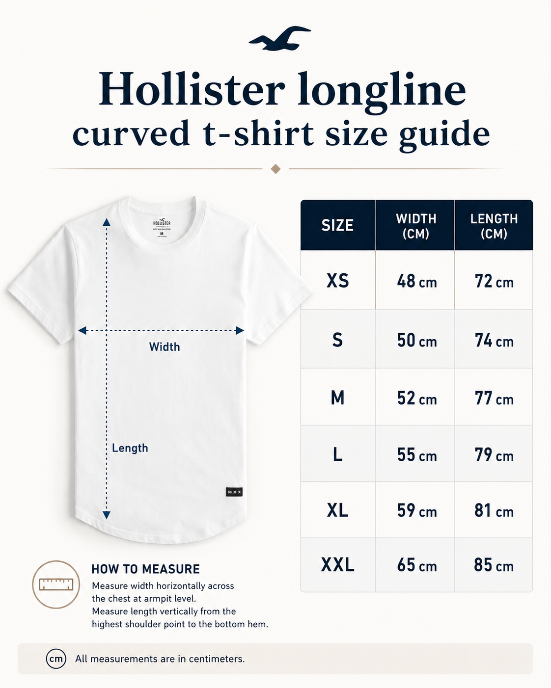 تيشيرت Hollister طويل بقصة منحنية | اوريجينال مستورد من أمريكا 🇺🇸