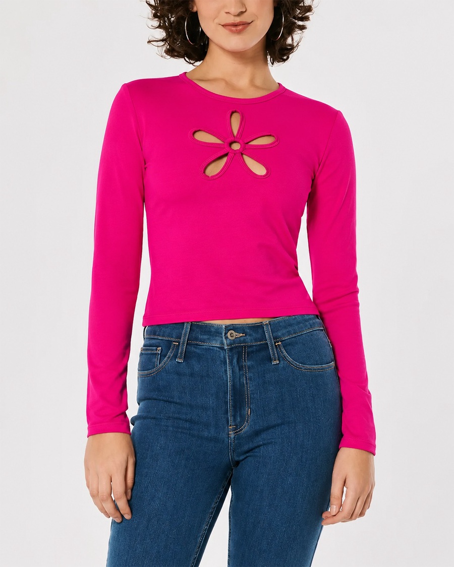 Hollister Flower cut-out t-shirt - Fuchsia