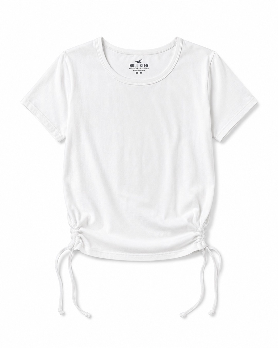 Hollister White Ruched Tie Front T-Shirt