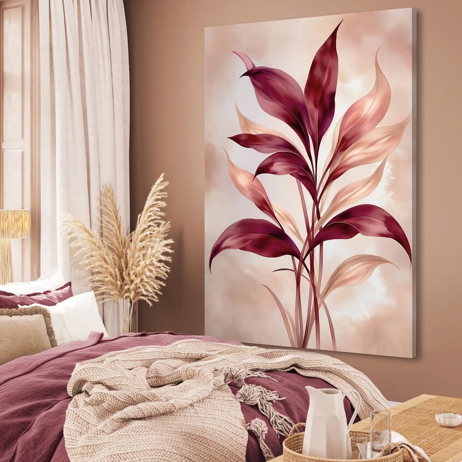 Abstract, burgundy-toned leaves-Canvas print-Velvet Stem 
