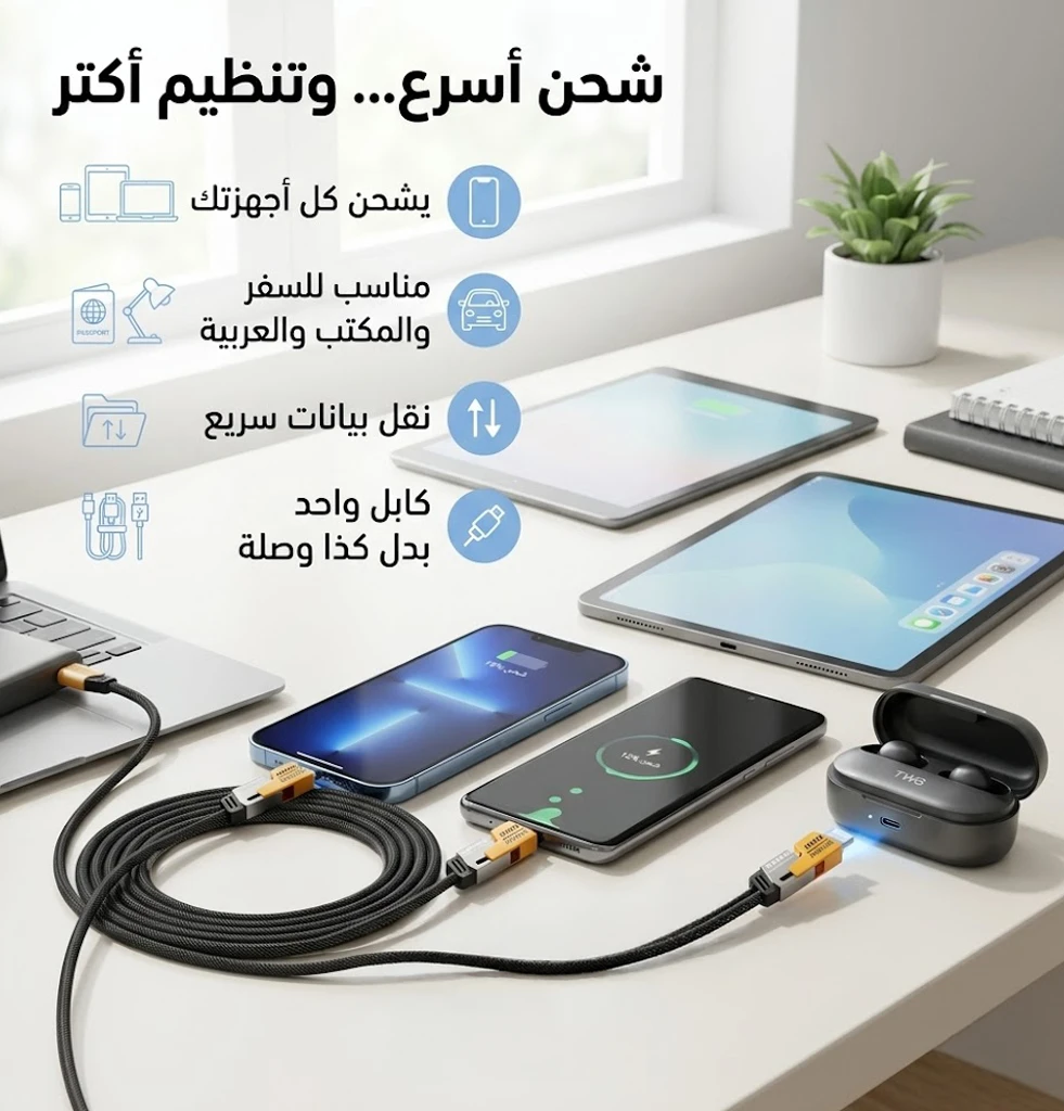 كابل شاحن USB متعدد 15 سم