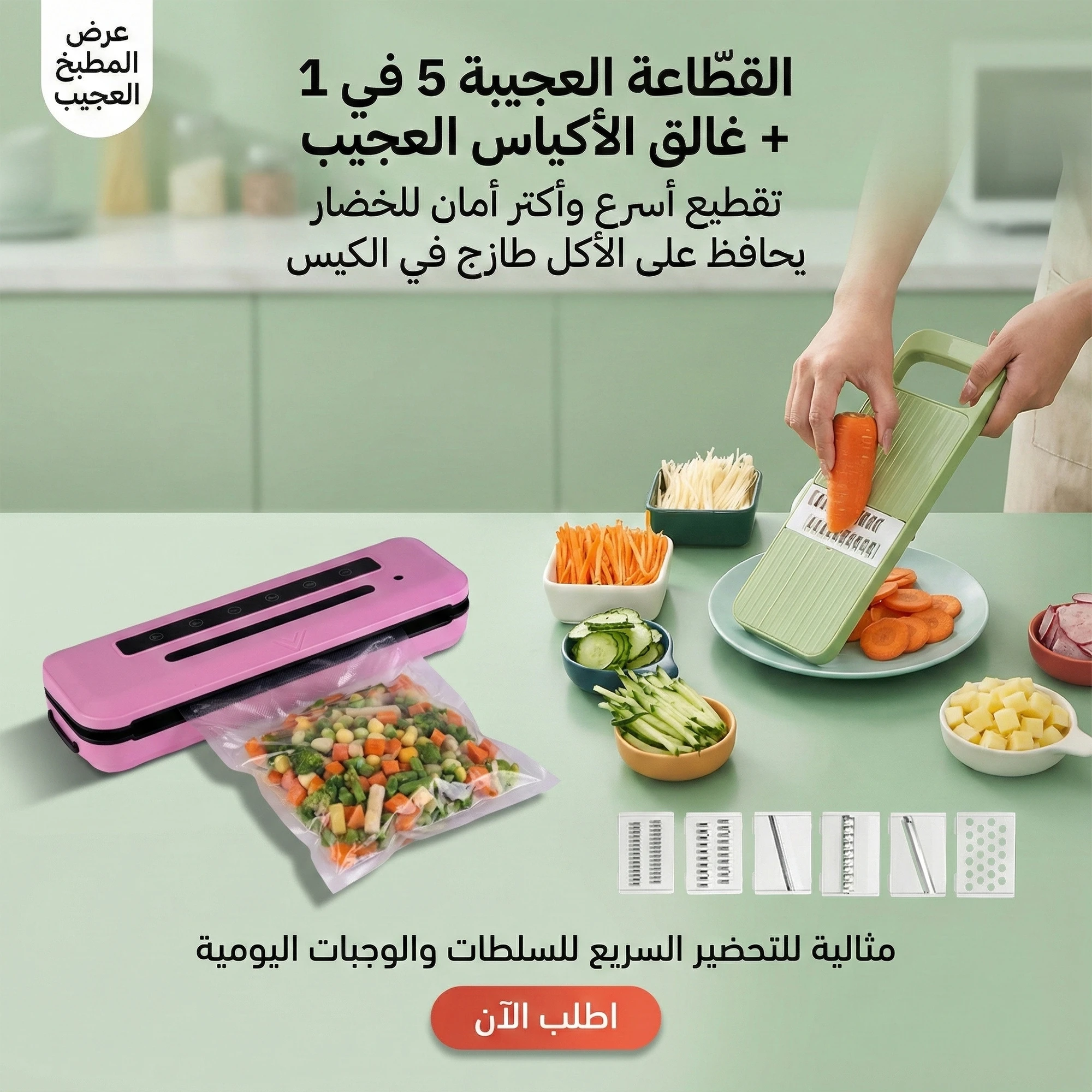 عرض القطاعة العجيبة 5 في 1 مع غالق الأكياس