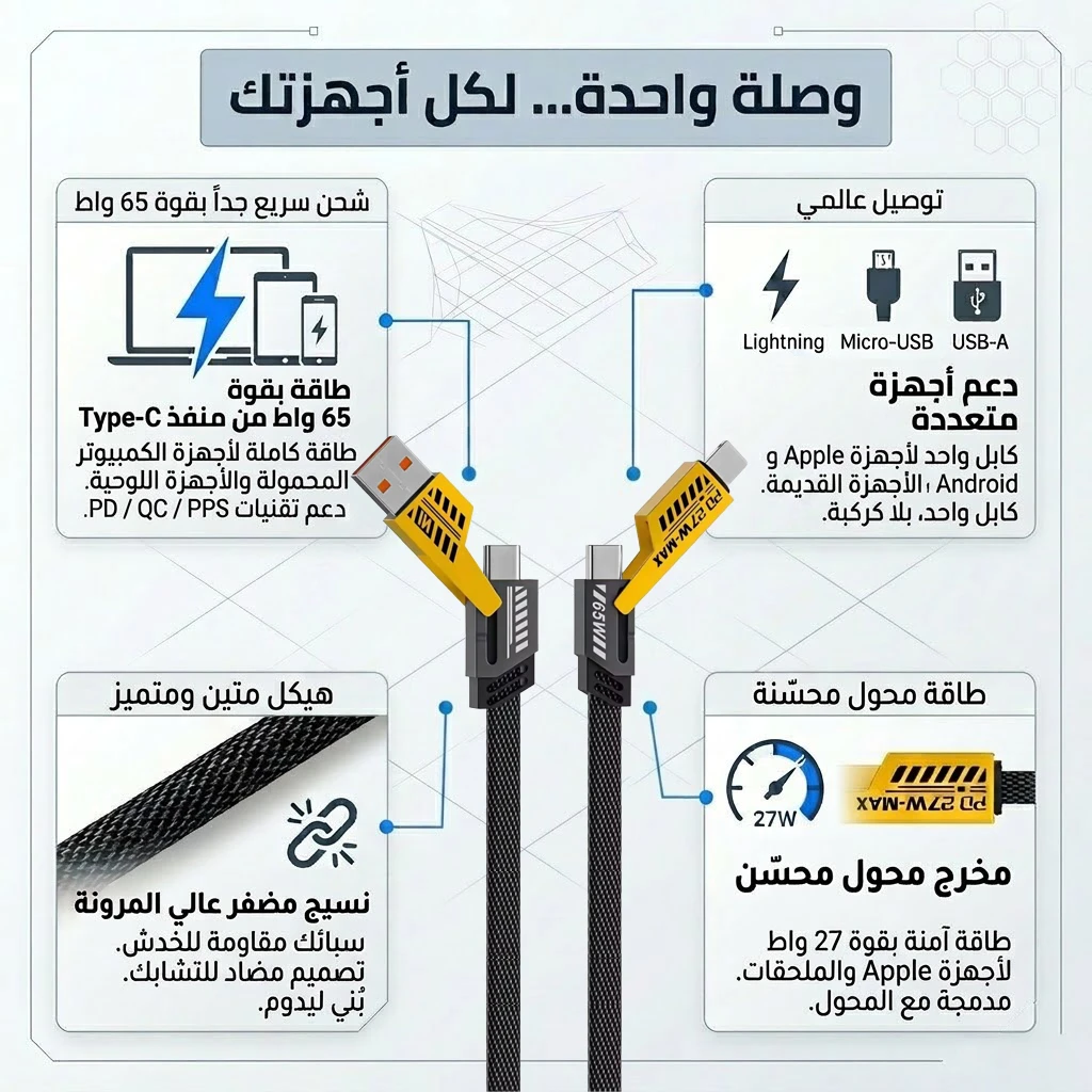 كابل شاحن USB متعدد 15 سم