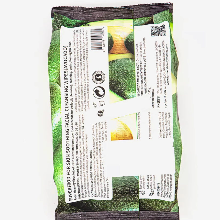 Farmskin, Facial Wipes Superfood For Skin, Avocado