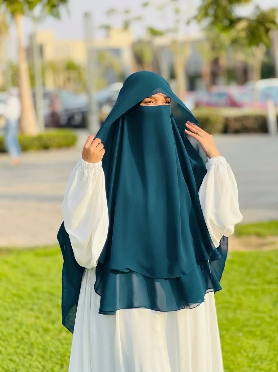 خمار إندونيسي 3 قطع - شيفون كريب مستورد طبقتين مع غشوة
