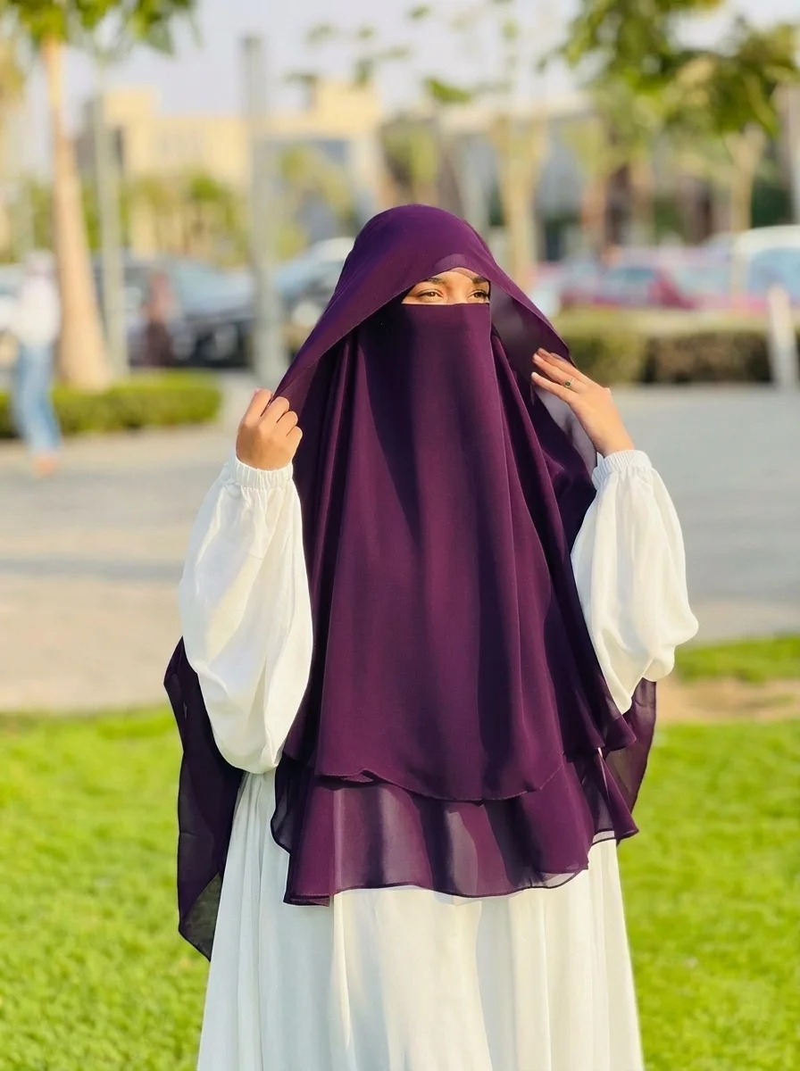 خمار إندونيسي 3 قطع - شيفون كريب مستورد طبقتين مع غشوة
