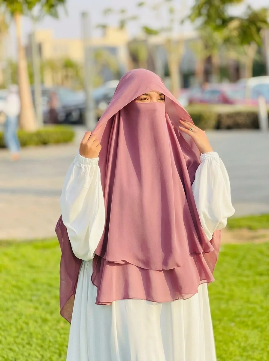 خمار إندونيسي 3 قطع - شيفون كريب مستورد طبقتين مع غشوة