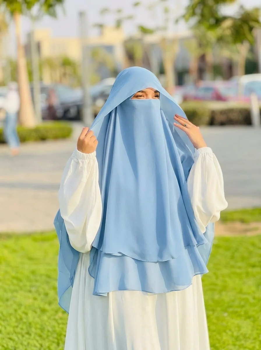 خمار إندونيسي 3 قطع - شيفون كريب مستورد طبقتين مع غشوة